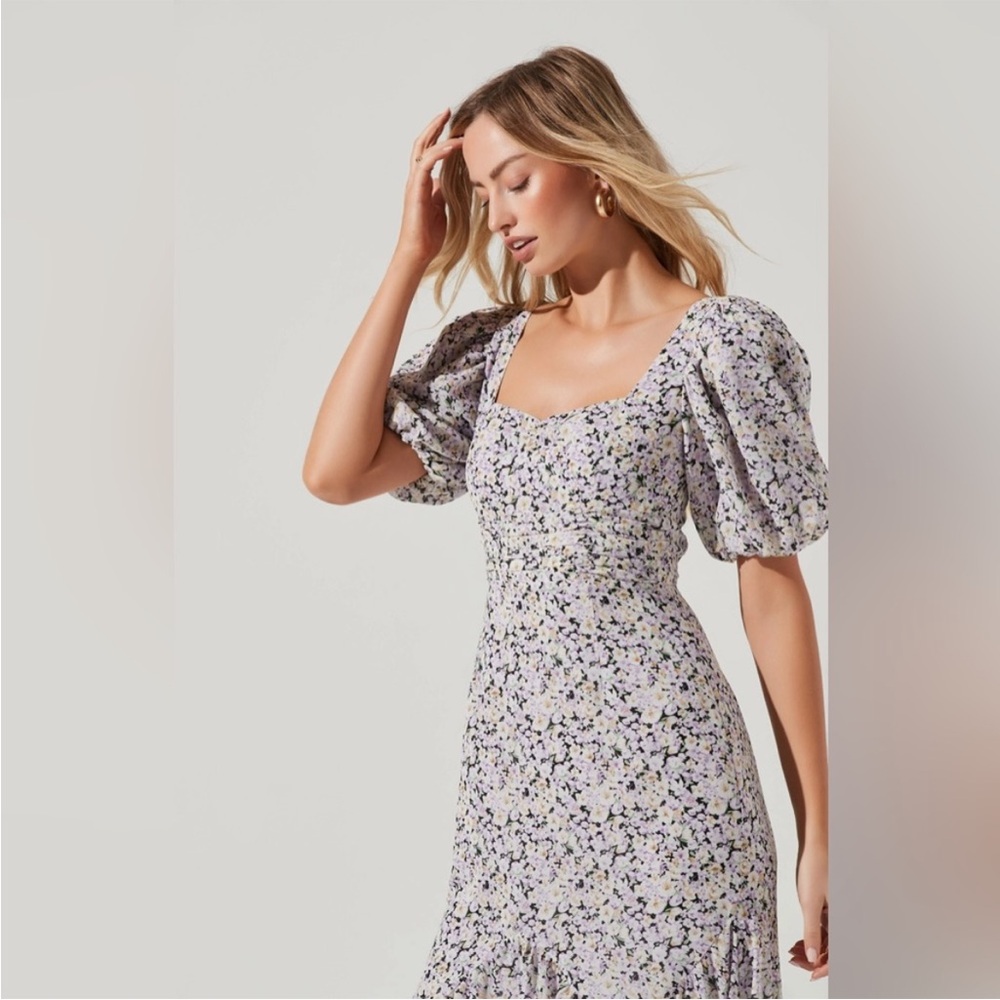 ASTR the label‎ Micalela Floral Puff Sleeve Asymmetrical Midi Dress Size XS - Picture 4 of 16
